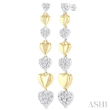 1/2 ctw Two-Toned Puffed Heart Link Round Cut Diamond Fashion Long Earring in 14K Yellow and White Gold