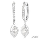 1/2 ctw Marquise Shape Dome Round Cut Diamond Fashion Huggie Earrings in 14K White Gold