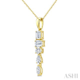 7/8 Ctw Mixed Diamond Cut Dangle Fashion Pendant With Chain in 14K Yellow Gold