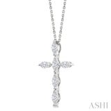 3/4 Ctw Cross 6-Stone Marquise Cut Diamond Fashion Pendant With Chain in 14K White Gold