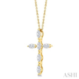 3/4 Ctw Cross 6-Stone Marquise Cut Diamond Fashion Pendant With Chain in 14K Yellow Gold
