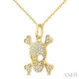 1/6 Ctw Petite Skull Round Cut Diamond Fashion Pendant With Chain in 10K Yellow Gold