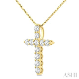 1/3 Ctw Round Cut Diamond Cross Pendant in 14K Yellow Gold with Chain