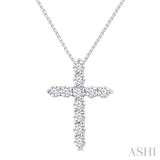 1/3 Ctw Round Cut Diamond Cross Pendant in 14K White Gold with Chain