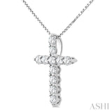 1/3 Ctw Round Cut Diamond Cross Pendant in 14K White Gold with Chain