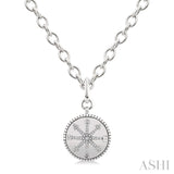 1/10 Ctw Compass medallion Round Cut Diamond Pendant With Chain in Sterling Silver