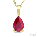 6X4 MM Pear Shape Ruby Precious Solitaire Pendant With Chain in 14K Yellow Gold
