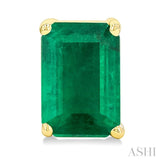 6X4 MM Octagon Shape Emerald Precious Gemstone Stud Earrings in 14K Yellow Gold