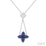 4x3 MM Pear Cut & 1.9 MM Princess Cut Sapphire and 1/10 ctw Round Cut Diamond Floral Blossom Precious Necklace in 14K White Gold