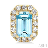 5x3 MM Octagonal Shape Aquamarine and 1/8 ctw Single Cut Diamond Halo Semi Precious Stud Earrings in 14K Yellow Gold