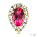 5x3 MM Pear Shape Pink Tourmaline and 1/8 ctw Single Cut Diamond Halo Semi Precious Stud Earrings in 14K Yellow Gold