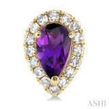 5x3 MM Pear Shape Amethyst and 1/8 ctw Single Cut Diamond Halo Semi Precious Stud Earrings in 10K Yellow Gold
