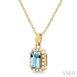 5x3 MM Octagonal Shape Aquamarine and 1/20 ctw Single Cut Diamond Halo Semi Precious Pendant with Chain in 14K Yellow Gold