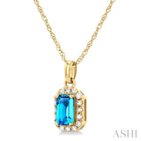 5x3 MM Octagonal Shape Blue Topaz and 1/20 ctw Single Cut Diamond Halo Semi Precious Pendant with Chain in 10K Yellow Gold