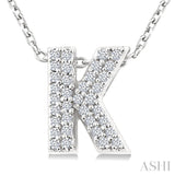 1/10 Ctw Bubble Accent Initial 'K' Round Cut Diamond Fashion Pendant With Chain in 10K White Gold