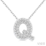1/8 ctw Bubble Accent Initial 'Q' Round Cut Diamond Fashion Pendant With Chain in 10K White Gold