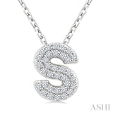 1/10 Ctw Bubble Accent Initial 'S' Round Cut Diamond Fashion Pendant With Chain in 10K White Gold