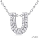 1/10 ctw Bubble Accent Initial 'U' Round Cut Diamond Fashion Pendant With Chain in 10K White Gold
