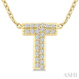 1/10 Ctw Initial 'T' Round Cut Diamond Fashion Pendant With Chain in 10K Yellow Gold