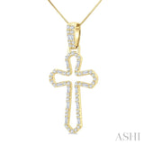 1/2 Ctw Open Window Cross Frame Baguette and Round Cut Diamond Fashion Pendant With Chain in 10K Yellow Gold