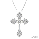 1/4 Ctw Cross Round Cut Diamond Fashion Pendant With Chain in 14K White Gold