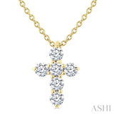 1/4 Ctw Round Cut Diamond Christian Cross 6-Stone Fashion Pendant With Chain in 14K Yellow Gold