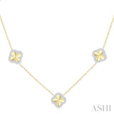 1/2 Ctw Fluted Clover Round Cut Diamond Pirouette Station Necklace in 14K Yellow and White Gold