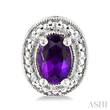 6X4 MM Oval Shape Amethyst and 1/50 Ctw Round Cut Diamond Semi-Precious Earrings in Sterling Silver