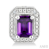 6X4 MM Octagon Shape Amethyst and 1/50 Ctw Round Cut Diamond Semi-Precious Earrings in Sterling Silver