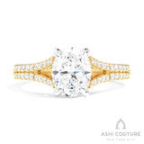 Bridal Split Shank Oval Semi-Mount Engagement Ring in Yellow and White Gold
