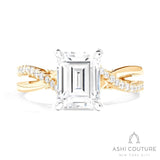 Bridal Alternate Diamond Emerald Bypass Semi-Mount Engagement Ring in Yellow and White Gold