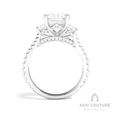 Bridal 3-Stone Diamond Emerald Semi-Mount Engagement Ring With Round Side Diamonds in White Gold