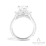 Bridal 3-Stone Diamond Pear Semi-Mount Engagement Ring With Round Side Diamonds in White Gold