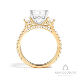 Bridal 3-Stone Diamond Round Semi-Mount Engagement Ring With Round Side Diamonds in Yellow and White Gold