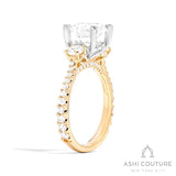 Bridal 3-Stone Diamond Round Semi-Mount Engagement Ring With Round Side Diamonds in Yellow and White Gold