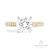 Bridal 3-Row Pave Round Semi-Mount Engagement Ring in Yellow and White Gold