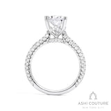 Bridal 3-Row Pave Pear Semi-Mount Engagement Ring in White Gold