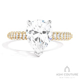 Bridal 3-Row Pave Pear Semi-Mount Engagement Ring in Yellow and White Gold