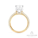 Bridal 3-Row Pave Round Semi-Mount Engagement Ring in Yellow and White Gold