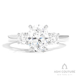 Bridal 3-Stone Oval Semi-Mount Engagement Ring With Round Side Diamonds in White Gold