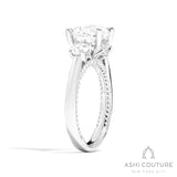 Bridal 3-Stone Round Semi-Mount Engagement Ring With Round Side Diamonds in White Gold
