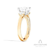 Bridal 3-Stone Round Semi-Mount Engagement Ring With Round Side Diamonds in Yellow and White Gold
