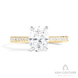 Bridal Classic Diamond Pave Oval Semi-Mount Engagement Ring in Yellow and White Gold