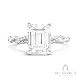 Bridal Alternate Diamond Twisted Emerald Semi-Mount Engagement Ring in White Gold