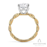 Bridal Alternate Diamond Twisted Round Semi-Mount Engagement Ring in Yellow and White Gold