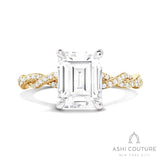 Bridal Diamond Twisted Emerald Semi-Mount Engagement Ring in Yellow and White Gold