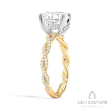 Bridal Diamond Twisted Round Semi-Mount Engagement Ring in Yellow and White Gold