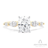 Bridal Oval 5-Stone Semi-Mount Engagement Ring With Marquise Side Diamonds in Yellow and White Gold