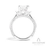 Bridal Emerald 3-Stone Semi-Mount Engagement Ring With Trap Side Diamonds in White Gold