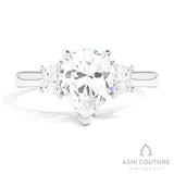 Bridal Pear 3-Stone Semi-Mount Engagement Ring With Trap Side Diamonds in White Gold